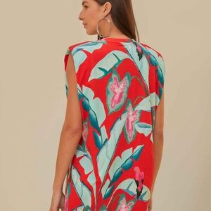 Red Summer Foliage Organic Cotton Mini T-Shirt Dress